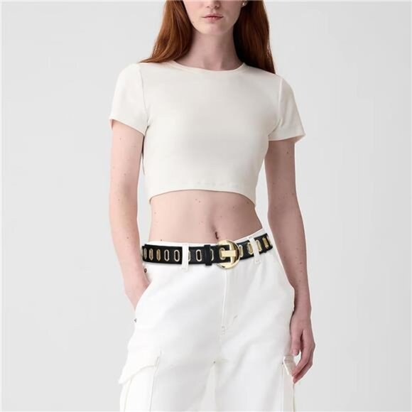 Black Belt with Gold Buckle – Trendy Women’s Adjustable Leather Belt - Picture 5 of 5